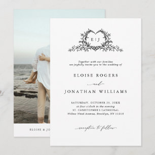 Modern Minimalist Calligraphy Crest Photo Wedding Invitation