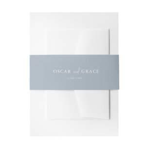 Modern Minimalist Calligraphy Dusty Blue Wedding Invitation Belly Band