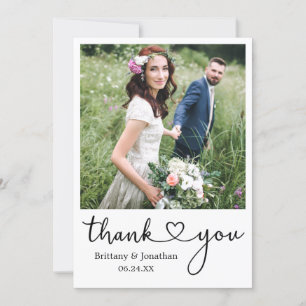 Modern Minimalist Calligraphy Heart Photo Wedding Thank You Card