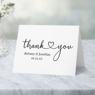 Modern Minimalist Calligraphy Heart Wedding Thank You Card