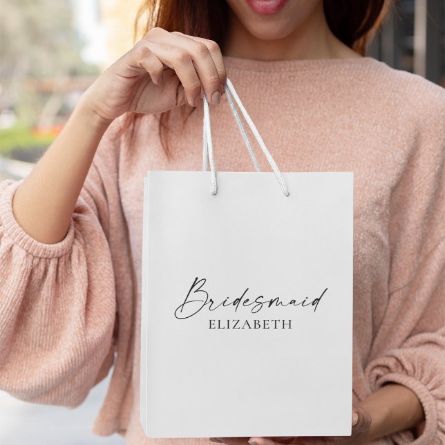 Modern Minimalist Calligraphy Ink Bridesmaid Medium Gift Bag (Customize to change your personalized text size, text style or to add more text.)