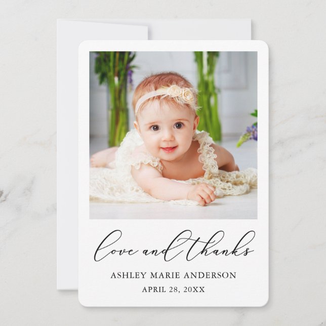Modern Minimalist Calligraphy Love Thanks Baby Thank You Card (Front)