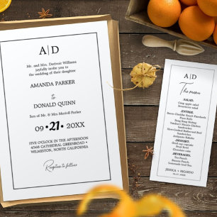 Modern Minimalist Calligraphy monogram Wedding Menu