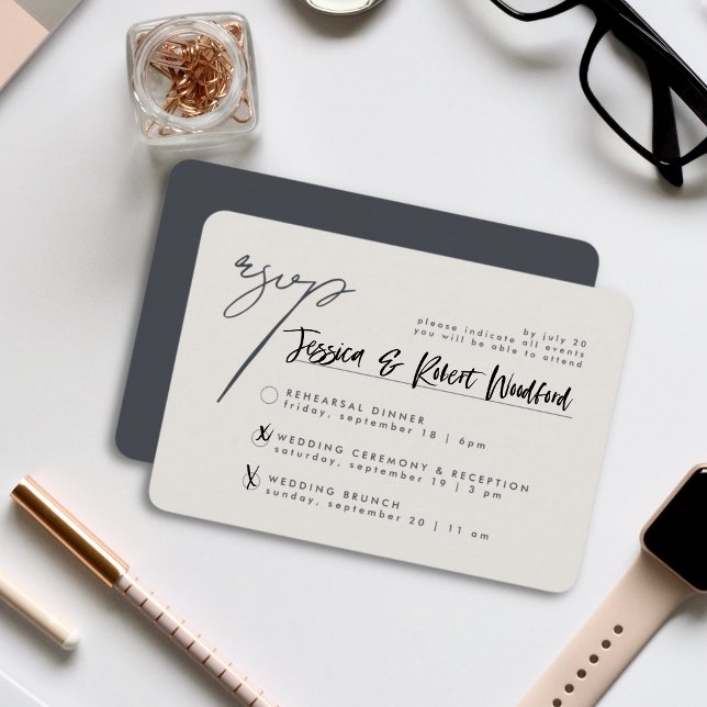Modern Minimalist Calligraphy Multi-Event RSVP Card (Creator Uploaded)