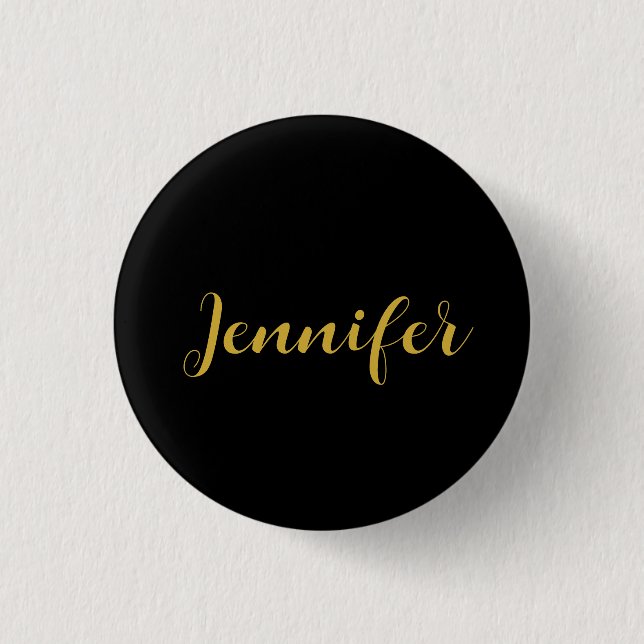 Modern Minimalist Calligraphy Name Black Gold 3 Cm Round Badge (Front)