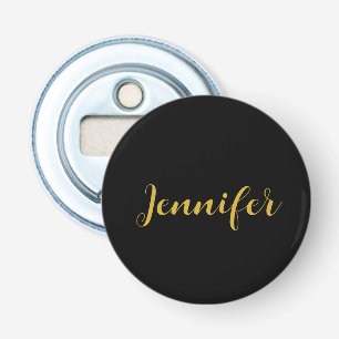 Modern Minimalist Calligraphy Name Black Gold Bottle Opener