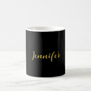 Modern Minimalist Calligraphy Name Black Gold Coffee Mug