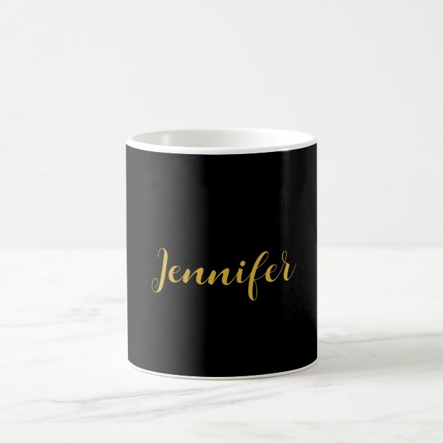 Modern Minimalist Calligraphy Name Black Gold Coffee Mug (Center)