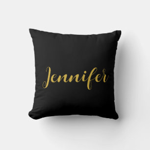 Modern Minimalist Calligraphy Name Black Gold Cushion
