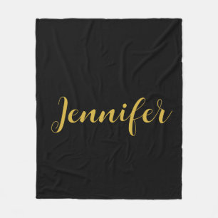 Modern Minimalist Calligraphy Name Black Gold Fleece Blanket