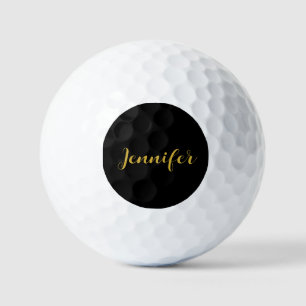 Modern Minimalist Calligraphy Name Black Gold Golf Balls