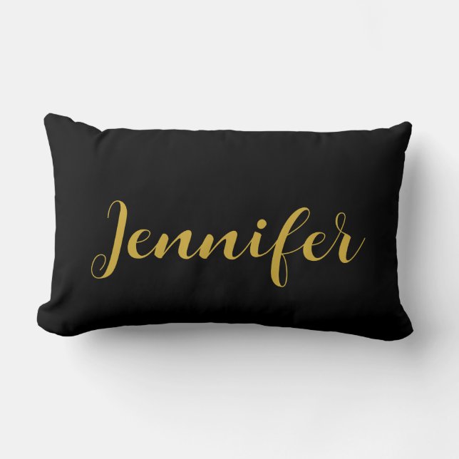 Modern Minimalist Calligraphy Name Black Gold Lumbar Cushion (Front)
