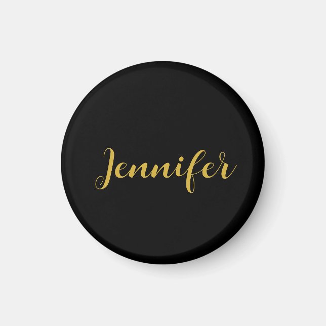 Modern Minimalist Calligraphy Name Black Gold Magnet (Front)