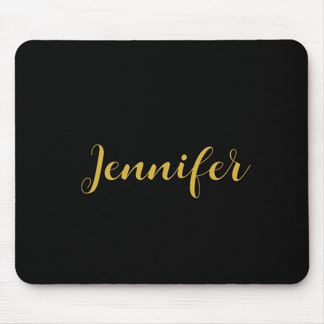 Modern Minimalist Calligraphy Name Black Gold Mouse Mat (Front)