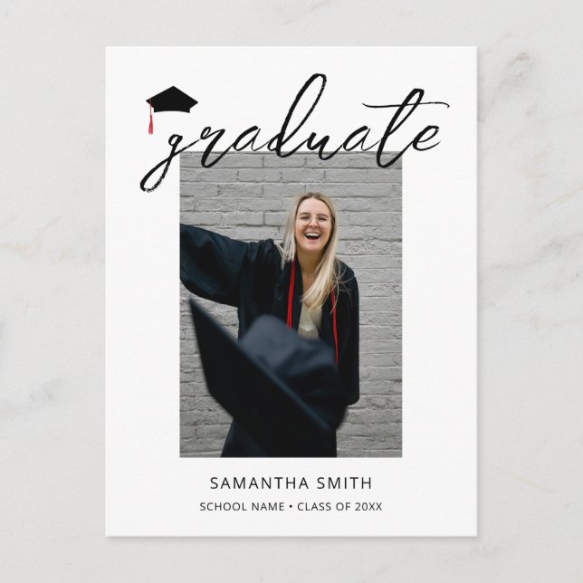 Modern Minimalist Calligraphy One Photo Graduation Announcement Postcard (Front)