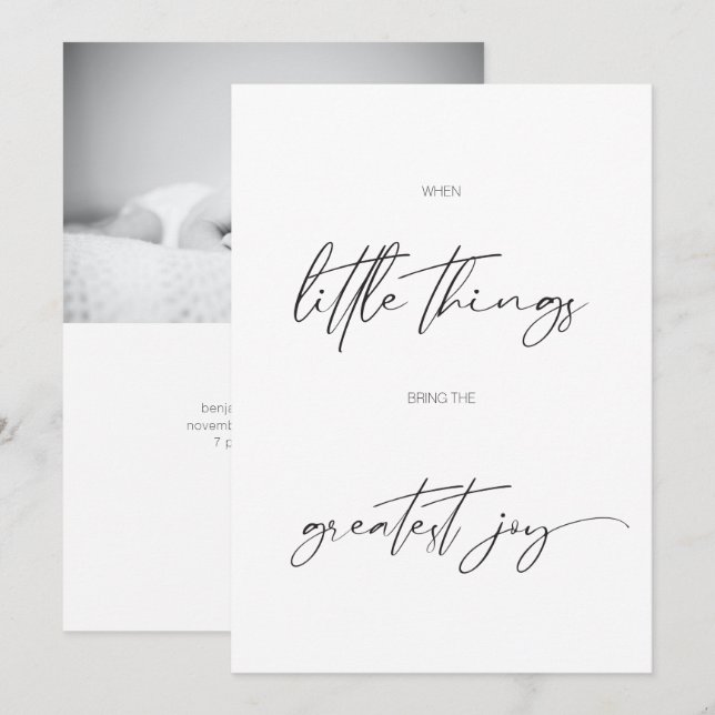 Modern Minimalist Calligraphy Photo Birth Announcement (Front/Back)