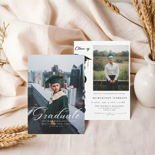 Modern Minimalist Calligraphy Photo Graduation Invitation