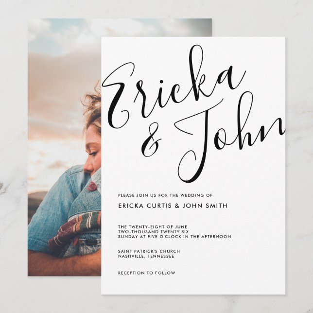 Modern Minimalist Calligraphy Photo Invitation (Front/Back)