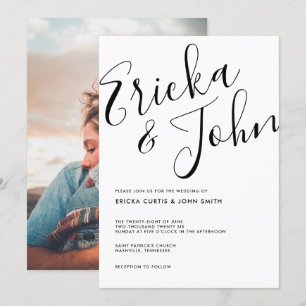 Modern Minimalist Calligraphy Photo Invitation