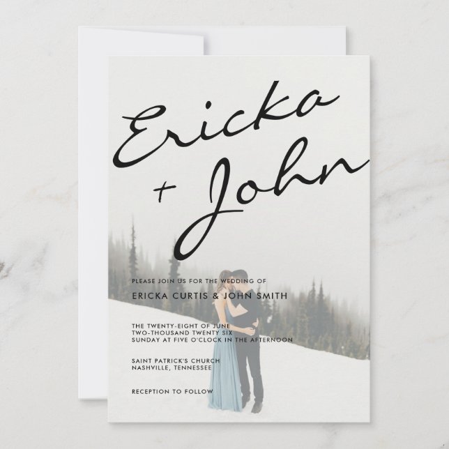 Modern Minimalist Calligraphy Photo Invitation (Front)