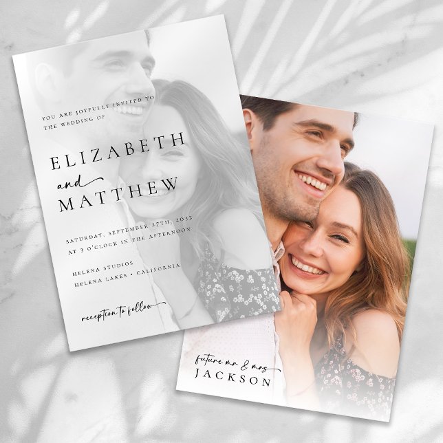 Modern Minimalist Calligraphy Photo Wedding Invitation (Creator Uploaded)