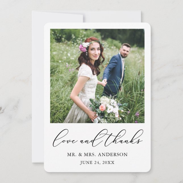 Modern Minimalist Calligraphy Photo Wedding Love Thank You Card (Front)