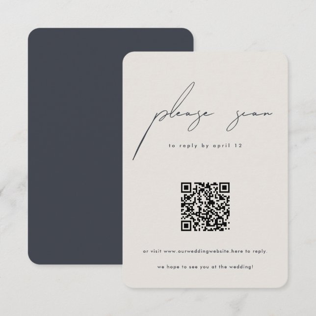 Modern Minimalist Calligraphy QR Code Wedding RSVP Card (Front/Back)