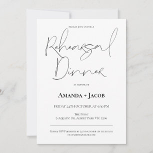 Modern Minimalist Calligraphy Rehearsal Dinner Invitation