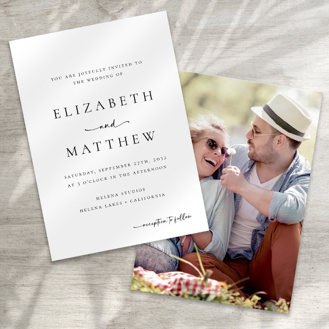 Modern Minimalist Calligraphy Script Photo Wedding Invitation (Creator Uploaded)