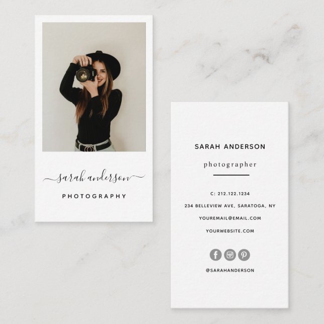 Modern Minimalist Calligraphy Script Photography B Business Card (Front/Back)