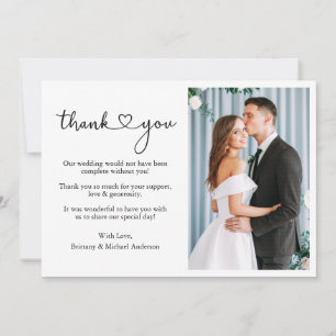 Modern Minimalist Calligraphy Script Wedding Heart Thank You Card