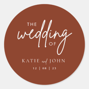 Modern Minimalist Calligraphy Terracotta Wedding Classic Round Sticker