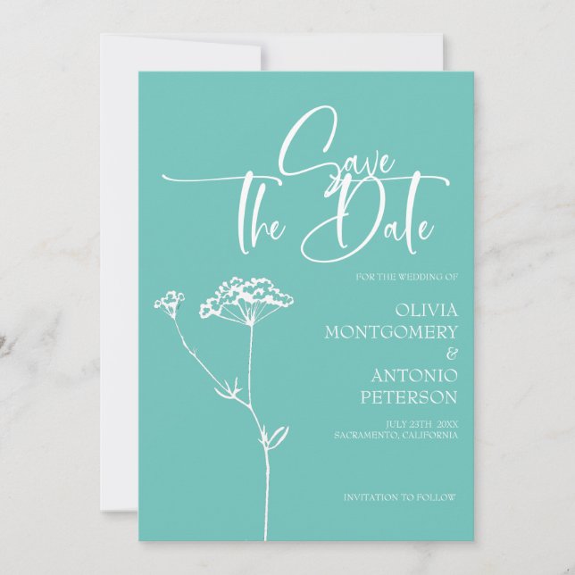  Modern Minimalist Calligraphy Turquoise Wedding Save The Date (Front)