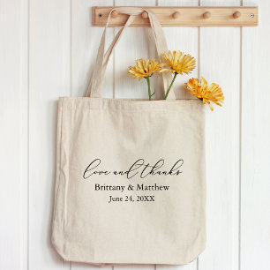 Modern Minimalist Calligraphy Wedding Love Thanks Tote Bag