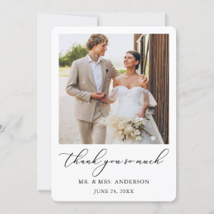 Modern Minimalist Calligraphy Wedding Photo Thank You Card