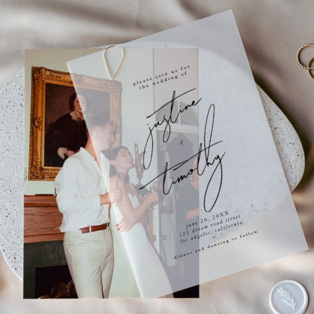 Modern Minimalist Calligraphy Wedding  Vellum Invitations (Creator Uploaded)
