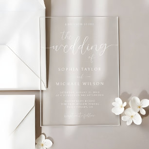 Modern Minimalist Calligraphy White Wedding Acrylic Invitations