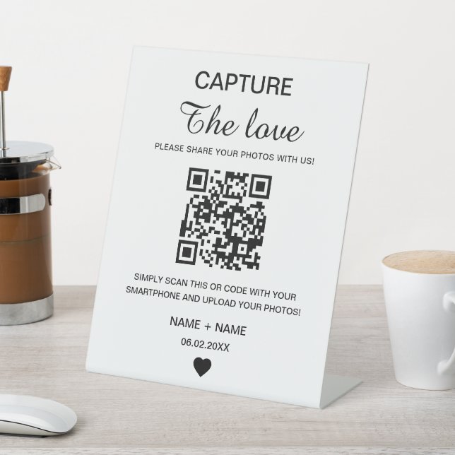 Modern Minimalist Capture The Love QR Code Wedding Pedestal Sign (In SItu)