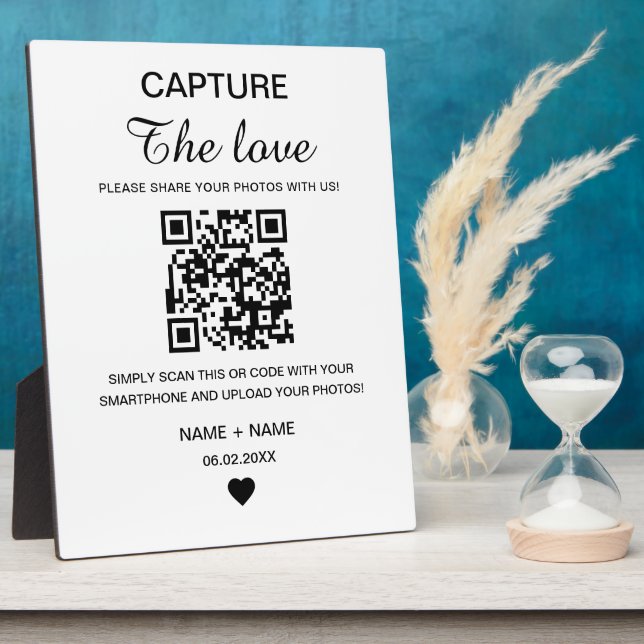 Modern Minimalist Capture The Love QR Code Wedding Plaque (Side)