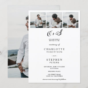 Modern minimalist casual initials 4 photos wedding invitation