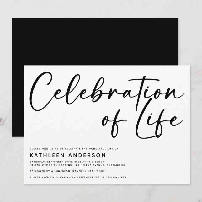 Modern Minimalist Celebration of Life Invitation (Front/Back)