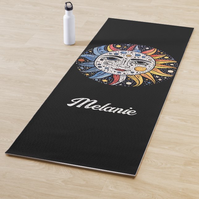 Modern Minimalist Celestial Sun Moon Monogram Yoga Mat (In Situ)