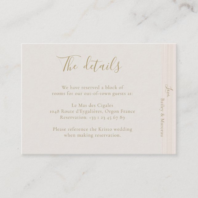 Modern Minimalist Champagne Gold Hotel Detail  Enclosure Card (Front)
