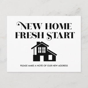Modern Minimalist Change Address Black White Postcard