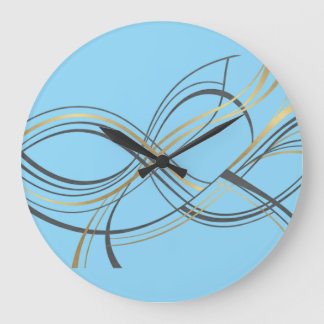 Modern Minimalist Charcoal Grey & Gold Abstract Li Large Clock