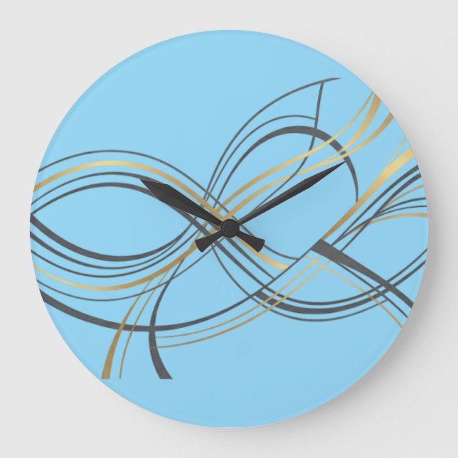 Modern Minimalist Charcoal Grey & Gold Abstract Li Large Clock (Front)