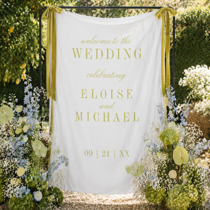 Modern Minimalist Chartreuse Wedding Banner Tapestry