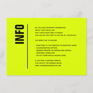 Modern Minimalist Chartreuse Wedding Details Info Enclosure Card
