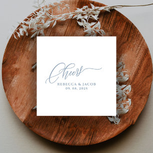 Modern Minimalist Cheers Calligraphy Dusty Blue Napkin
