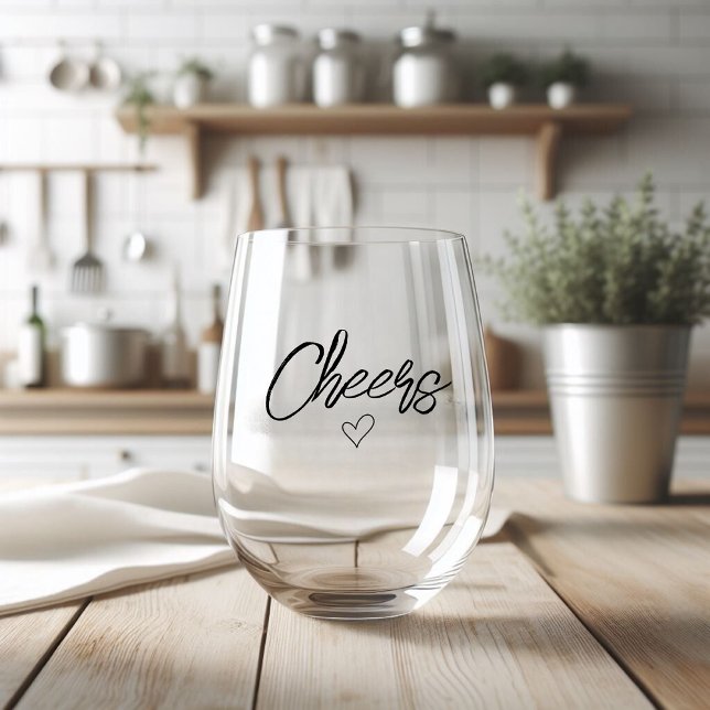 Modern Minimalist Cheers  Stemless Wine Glass (Creator Uploaded)